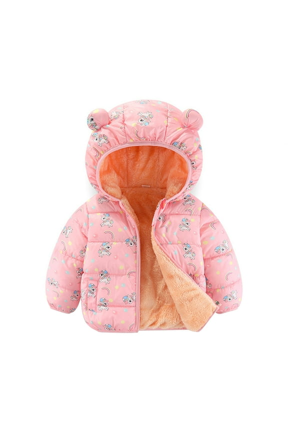 Infant Toddler Baby Winter Fleece Thicken Coats Boys Girls Teddy Bear Hooded Windproof Padded Jacket Outerwear Unisex Warm Lined Zipper Down Jacket for 6 Months-3 Years