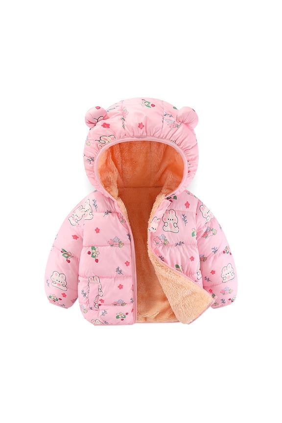 Infant Toddler Baby Winter Fleece Thicken Coats Boys Girls Teddy Bear Hooded Windproof Padded Jacket Outerwear Unisex Warm Lined Zipper Down Jacket for 6 Months-3 Years