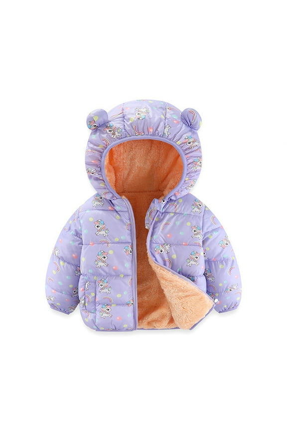 Infant Toddler Baby Winter Fleece Thicken Coats Boys Girls Teddy Bear Hooded Windproof Padded Jacket Outerwear Unisex Warm Lined Zipper Down Jacket for 6 Months-3 Years