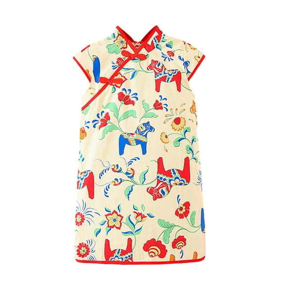 GYRATEDREAM Infant Toddler Girls Qipao Dress Baby Short Sleeve Plate Buckle Chinese Traditional Tang Suit Hanfu Cheongsam Chi-Pao for 3 Months-3 Years