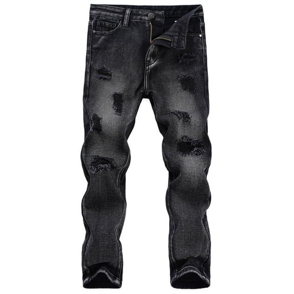 GYRATEDREAM Kid Boys Ripped Destroyed Straight Leg Jeans Children Fashion Skinny Fit Elastic Waist Distressed Denim Pants Stretch Slim Trousers for 5-13 Years