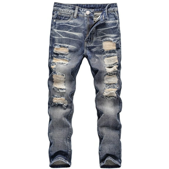 GYRATEDREAM Kid Boys Ripped Destroyed Straight Leg Jeans Children Fashion Skinny Fit Elastic Waist Distressed Denim Pants Stretch Slim Trousers for 5-13 Years