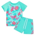 thumbnail image 1 of GYRATEDREAM Kid Girl Two Piece Swimsuits Children Short Sleeve Mermaid Rash Guard and Swim Trunks with Drawstring Set Bathing Suits Sunsuit Swimwear for 5-12 Years, 1 of 3