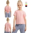 thumbnail image 1 of GYRATEDREAM Kid Girls Athletic Tops Open Tie Back Short Sleeves Workout Running Tennis Sports Shirts 5-12Years, 1 of 10