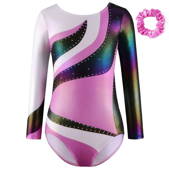 GYRATEDREAM Kid Girls Gymnastic Leotard Shiny Long Sleeve Ballet Latin Dance One Piece Outfit 3-14 Years