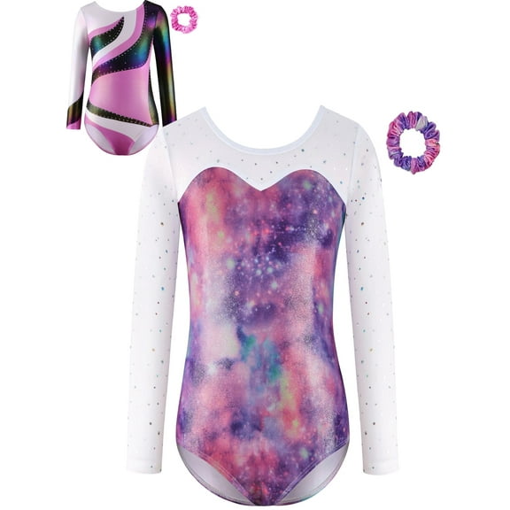 GYRATEDREAM Kid Girls Gymnastic Leotard Shiny Long Sleeve Ballet Latin Dance One Piece Outfit 3-14 Years