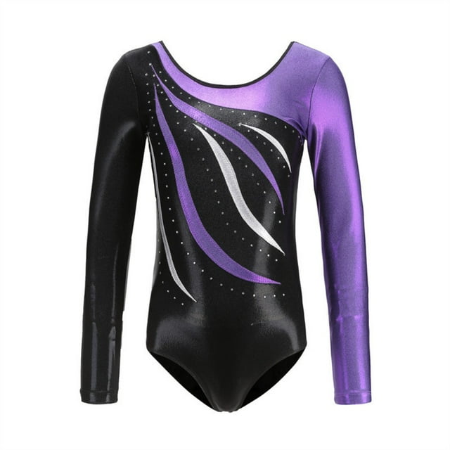 GYRATEDREAM Kid Girls Gymnastic Leotard Shiny Long Sleeve Ballet Latin ...