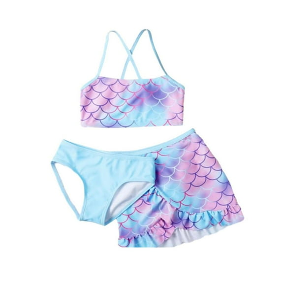 GYRATEDREAM Kid Girls Swimsuit 3 Piece Bathing Suit Teen Print Quick Dry Tankini Set with Cover up Beach Skirt Bikini Swimwear for 7-14 Years