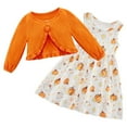 thumbnail image 1 of GYRATEDREAM Kid Toddler Girl Fall Dress+Cardigan 2 Piece Pumpkin Sleeveless Dress and Cardigan Set Halloween Thanksgiving Outfits 18M-5Y, 1 of 7