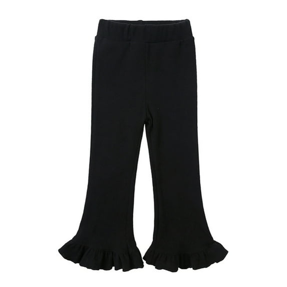 GYRATEDREAM Kids Baby Girl Knit Bell Bottoms Solid Color Flared Pants Toddler Elastic Waist Ruffle Leggings Fall Clothes for 6-7Y Black-B