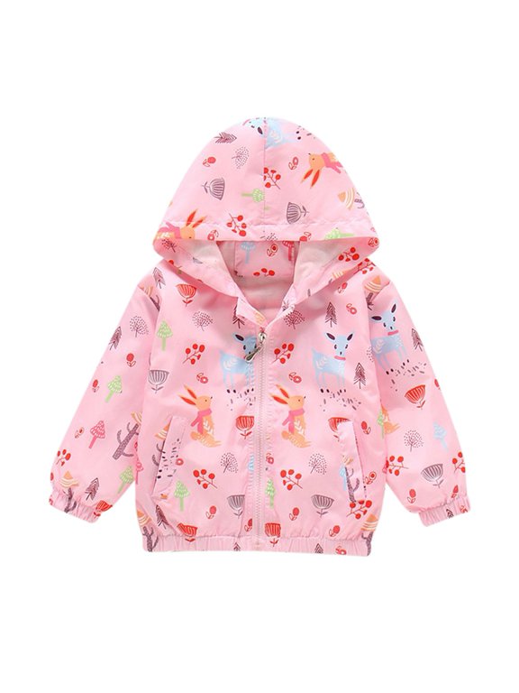 Kids Baby Toddler Girls Cartoon Spring Fall Outerwear Windbreaker Zipper Hooded Jackets Coat 2-10T