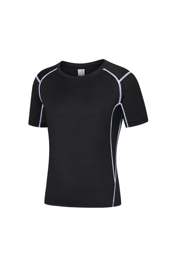 Kids Boy's Compression Shirts Athletic Quick Dry Short Sleeve Undershirt Basketball Football Base Layer T-Shirt Tops for 7-8T Black1