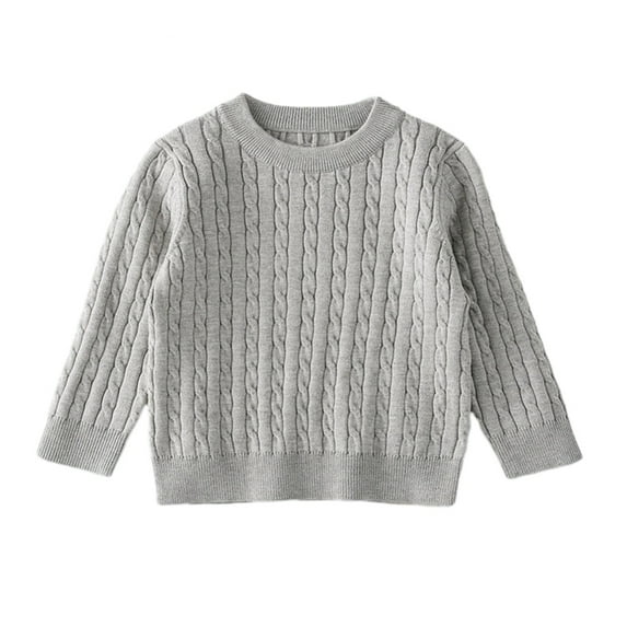GYRATEDREAM Kids Boys Girls Cable Knit Slim Fit Sweaters Long Sleeve Crewneck Chunky Pullover Cute Knitwear Fall Jumper Tops for 2-3Y Gray