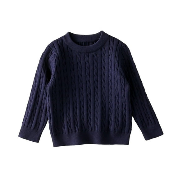 GYRATEDREAM Kids Boys Girls Cable Knit Slim Fit Sweaters Long Sleeve Crewneck Chunky Pullover Cute Knitwear Fall Jumper Tops for 6-7Y Blue