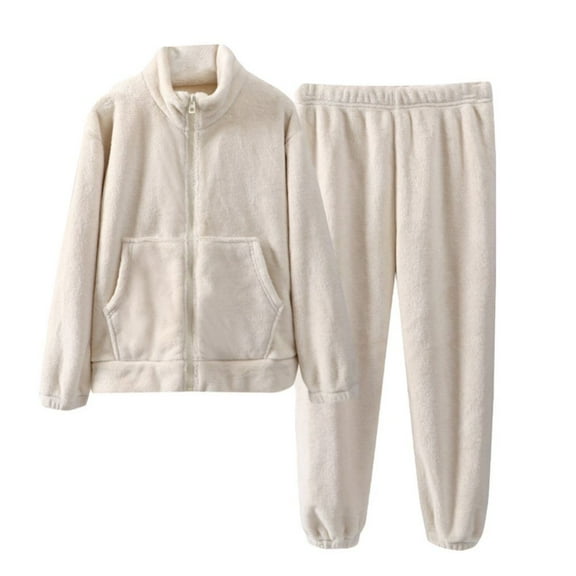 GYRATEDREAM Kids Boys Girls Flannel Outfits Zipper Long Sleeve Fleece Jackets Coat Top with Pants Sets Winter Warm Fuzzy Homewear Sleepwear for 4-12Y