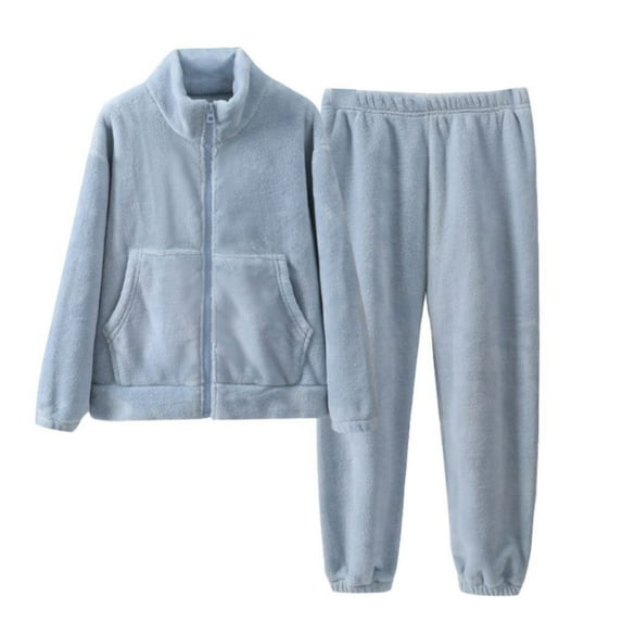 GYRATEDREAM Kids Boys Girls Flannel Outfits Zipper Long Sleeve Fleece Jackets Coat Top with Pants Sets Winter Warm Fuzzy Homewear Sleepwear for 4-12Y