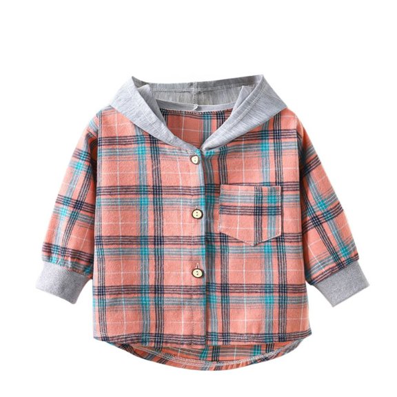 GYRATEDREAM Kids Boys Girls Flannel Shirts Kids Button Down Plaid Hoodie Shirt Casual Long Sleeve Sweatshirt Coats Fall Winter Lightweight Jacket for 3-14Y