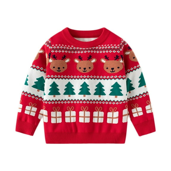 GYRATEDREAM Kids Christmas Sweater for Boys Girls Winter Long Sleeve Crewneck Knitted Pullover Reindeer Christmas Jumper Top for 8-9Y Red