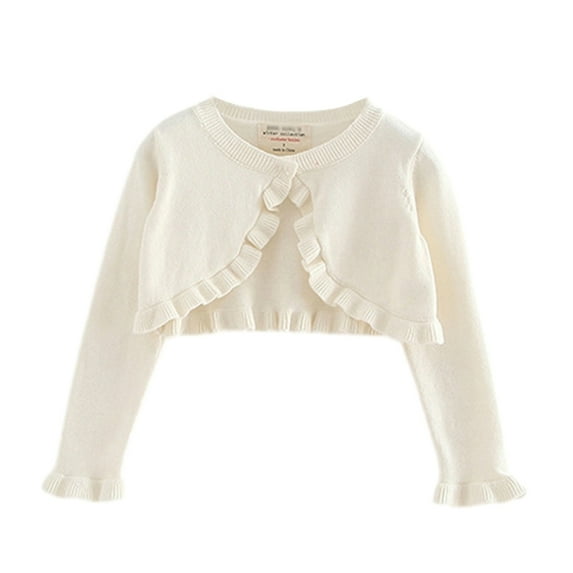 GYRATEDREAM Kids Girls Cardigan Sweaters Toddler Long Sleeve Cable Knitted Cropped Sweater Button Closure Tops for 1-8Y White