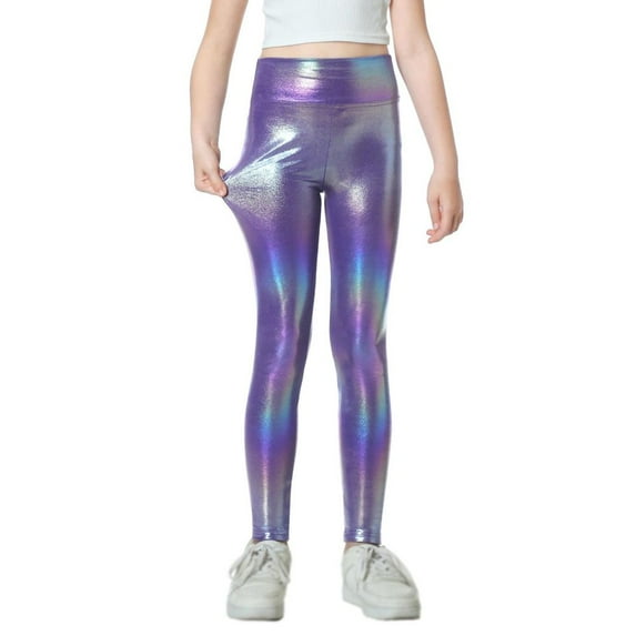 GYRATEDREAM Kids Girls Dance Pants Gymnastic Shiny Metallic Dance Leggings Skinny for Performances 4-14 Years
