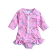 thumbnail image 1 of GYRATEDREAM Kids Girls Rash Guard Short Sleeve One Piece Swimsuits Zipper Quick Dry Bathing Suits UPF 50+, 1 of 8
