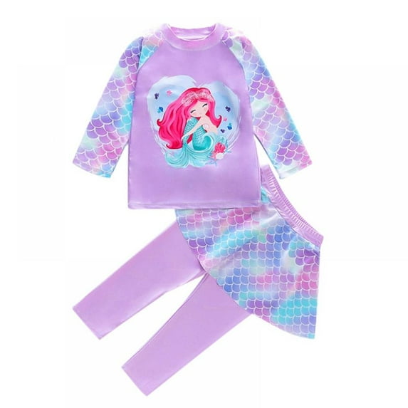 GYRATEDREAM Kids Girls UPF 50+ UV Protection Rashguard Swimsuit Long Shirt and Pant Set 1-8 Years