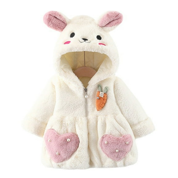 GYRATEDREAM Kids Girls Winter Fleece Coat Rabbit Applique Ear Hooded Faux Fur Jacket Hoodies Outerwear for 12-24M White