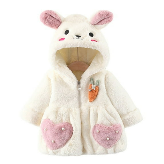 GYRATEDREAM Kids Girls Winter Fleece Coat Rabbit Applique Ear Hooded Faux Fur Jacket Hoodies Outerwear for 6-12M White