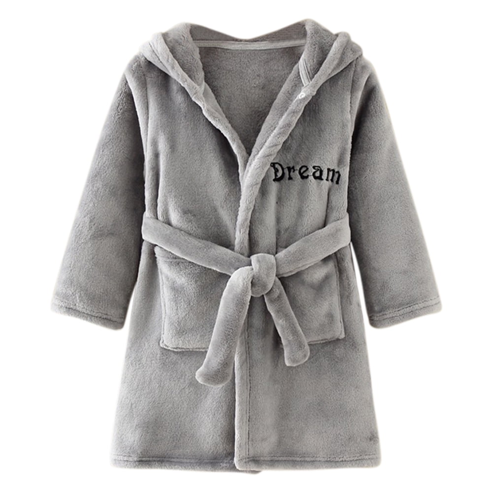 GYRATEDREAM Kids Hooded Fleece Bathrobe Boys Girls Bathrobes Plush Soft