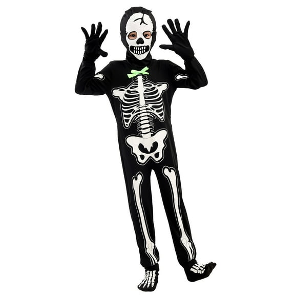 GYRATEDREAM Kids Skeleton Costume Glow in the Dark Skeletons Bone Halloween Jumpsuit Costumes for Boys and Girl 4-11 Years