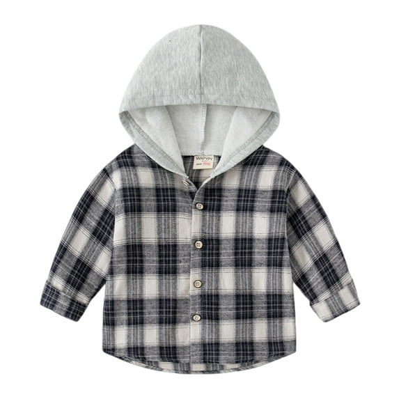 GYRATEDREAM Kids Toddler Boys Girls Long Sleeve Button Down Hooded Plaid Shirt Hoodie Jacket Tops Coat Outwear Fall Clothes