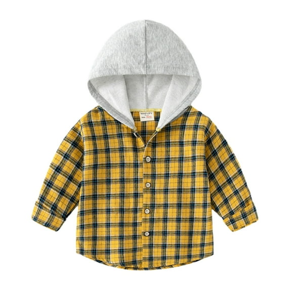 GYRATEDREAM Kids Toddler Boys Girls Long Sleeve Button Down Hooded Plaid Shirt Hoodie Jacket Tops Coat Outwear Fall Clothes