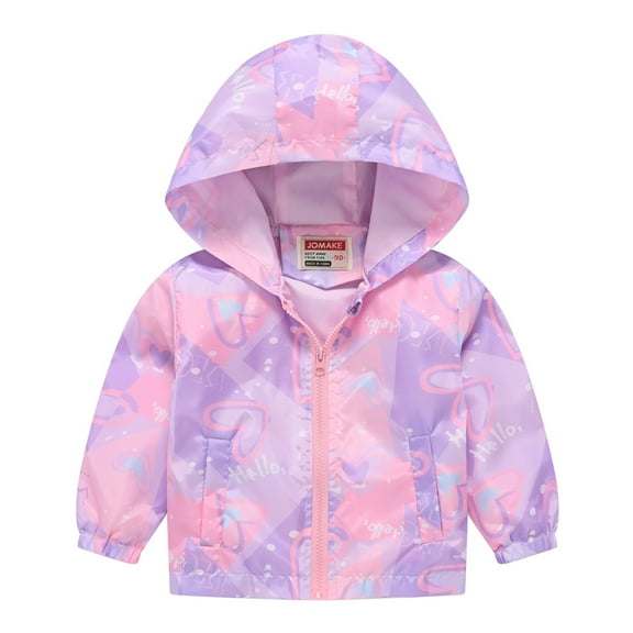 GYRATEDREAM Kids Toddler Girls Cartoon Spring Fall Outerwear Windbreaker Zipper Hooded Lightweight Jackets Coat