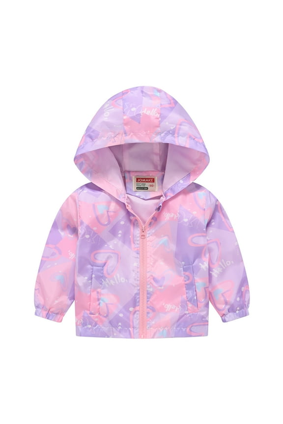 Kids Toddler Girls Cartoon Spring Fall Outerwear Windbreaker Zipper Hooded Lightweight Jackets Coat
