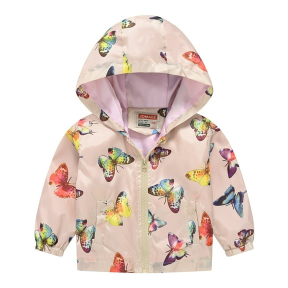 GYRATEDREAM Kids Toddler Girls Cartoon Spring Fall Outerwear Windbreaker Zipper Hooded Lightweight Jackets Coat