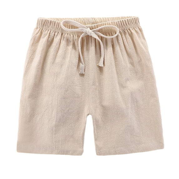 GYRATEDREAM Kids Toddler Little Boy Girl Cotton Linen Summer Shorts Solid Color Casual Pants with Drawstring 2-11T