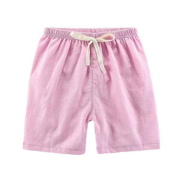 GYRATEDREAM Kids Toddler Little Boy Girl Cotton Linen Summer Shorts Solid Color Casual Pants with Drawstring 2-11T