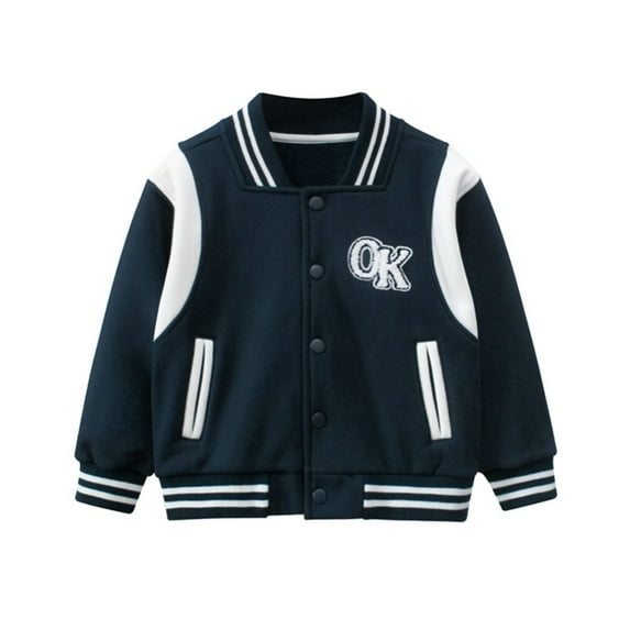 GYRATEDREAM Kids Varsity Jacket Boys Girls Baseball Jacket Sports Outerwear Zipper Coat for School Uniform for 2-3Y Blue