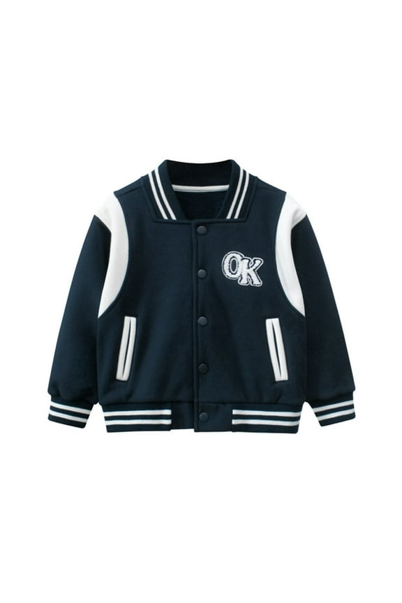 Kids Varsity Jacket Boys Girls Baseball Jacket Sports Outerwear Zipper Coat for School Uniform for 4-6Y Blue