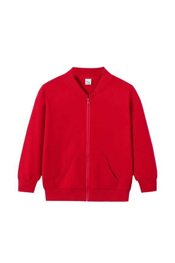 Kids Varsity Jacket Boys Girls Baseball Jacket Sports Outerwear Zipper Coat for School Uniform for 5-6Y Red