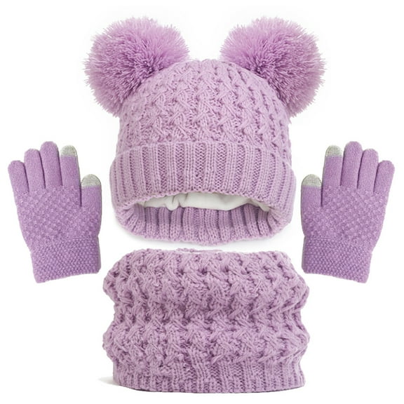 GYRATEDREAM Kids Winter Hat Gloves Scarf Set,Girls Toddler Children Hats Beanie with Knit Neck Warmer Gaiter Mittens Fleece Lined Set for 1-6Y Purple