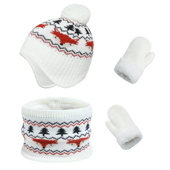 GYRATEDREAM Kids Winter Hat Gloves Scarf Set Knitted Toddler Beanie Cap Mitten Gloves Neck Warmer for Boys Girls Aged 1-6 Years