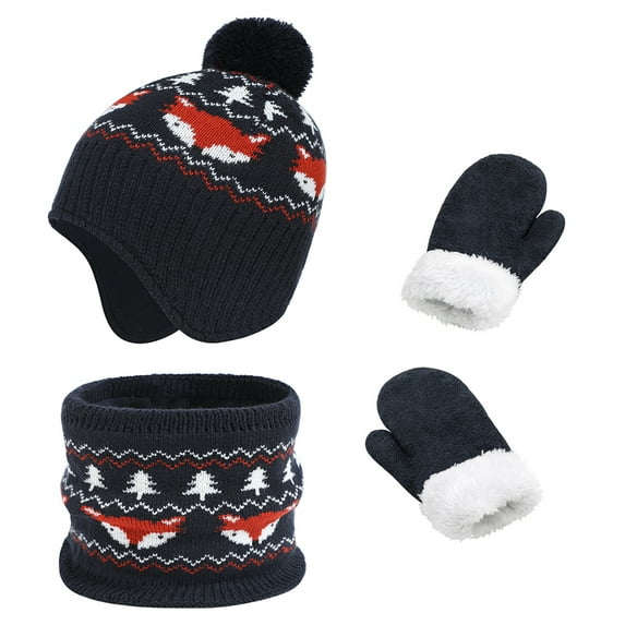 GYRATEDREAM Kids Winter Hat Gloves Scarf Set Knitted Toddler Beanie Cap Mitten Gloves Neck Warmer for Boys Girls Aged 1-6 Years