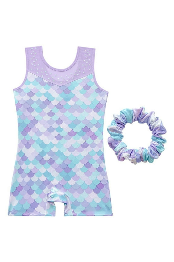 Leotards for Girls Gymnastics Toddler Dance Biketards with Shorts Athletic Dance Wear Shiny One-Piece 3-10T