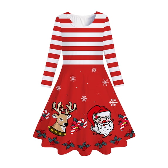 GYRATEDREAM Little Girls Long Sleeve Dress Christmas Dress Twirl Swing Party Dresses 4-12T