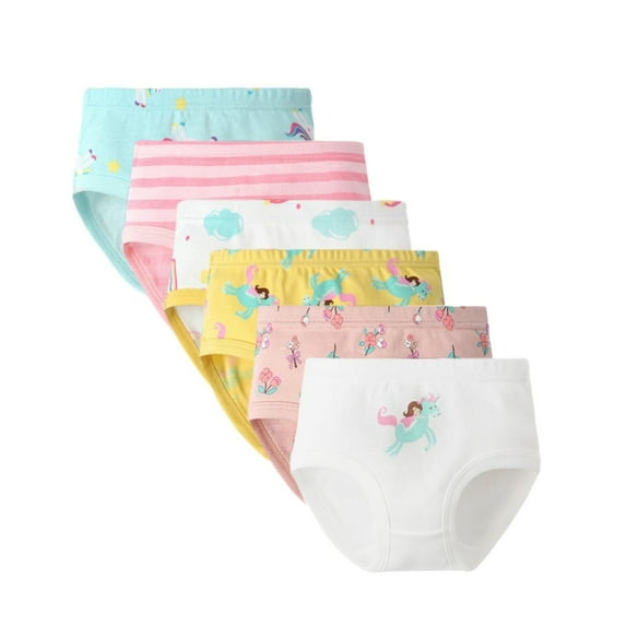 GYRATEDREAM Little Girls' Panties Soft Cotton Underwear Kids Cartoon Breathable Comfort Panty Briefs Toddler Undies(Pack of 6) for 2-7Y Multi-color