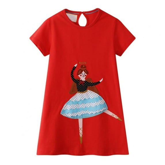 GYRATEDREAM Little Girls Summer Cotton Short Sleeve Dresses T-Shirt Casual Cartoon Dress Outfit 2-7 Years
