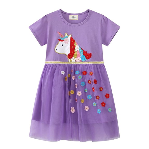 GYRATEDREAM Little Girls Tulle Tutu Dress - Toddler Kids Short Sleeve Sundress Casual Summer Outfit Clothes for 2-7Y