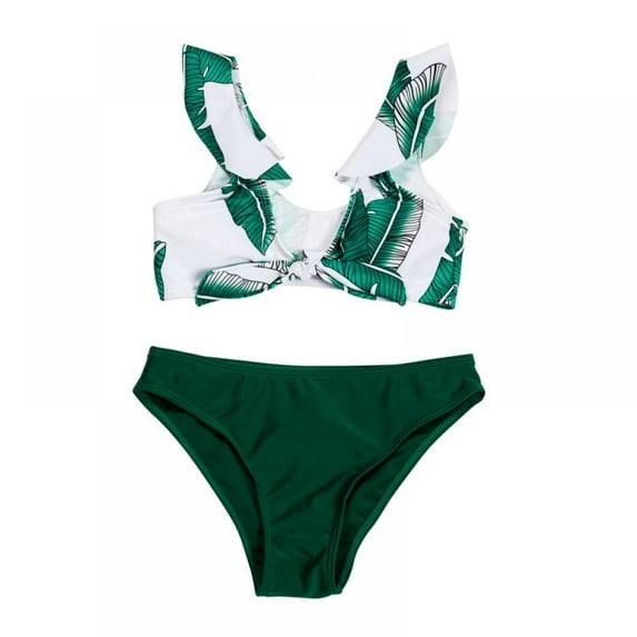 GYRATEDREAM Little Girls Two-pieces Tankini Swimwear Spaghetti Strap V Neck Printed Bikini Bathing Suits Swimsuits Kids Sunsuit Set