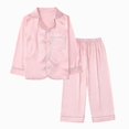 thumbnail image 1 of GYRATEDREAM Little Kid Big Girl Boy Satin Silk 2PCS Long Sleeve Button-Down 2PCS Pajamas Set,3-14Y, 1 of 2